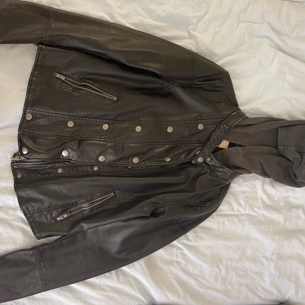 Free People Large Black Vegan Leather Jacket